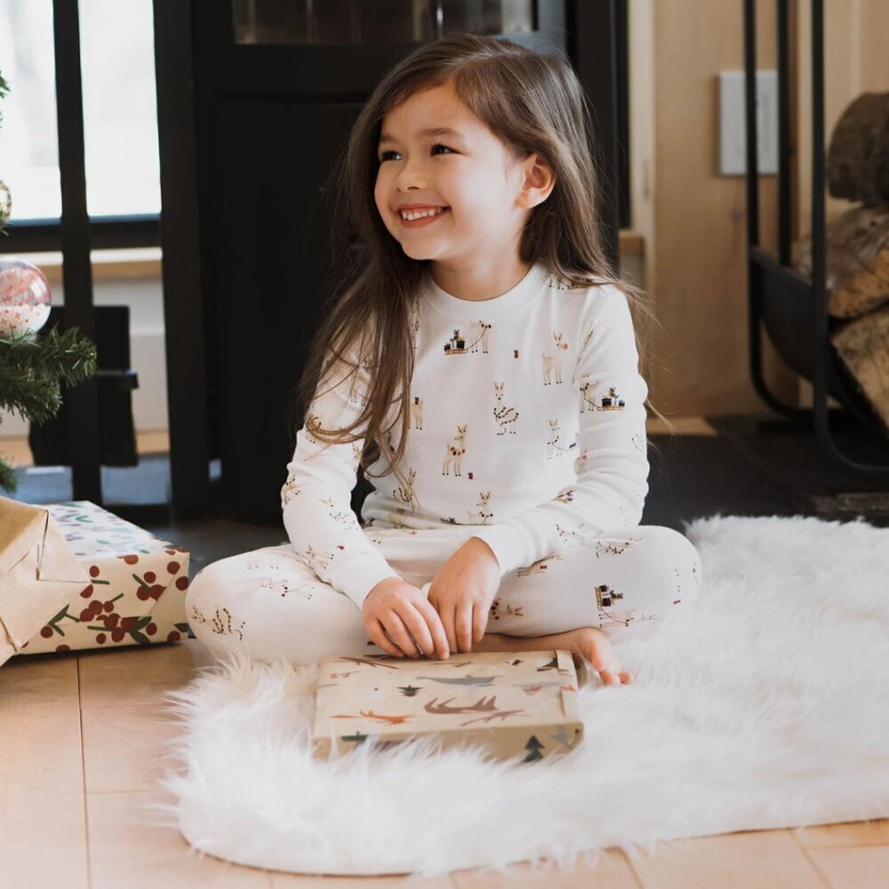 PETIT LEM Rudy and Reindeers Print on Off White PJ Set Size 18 Months